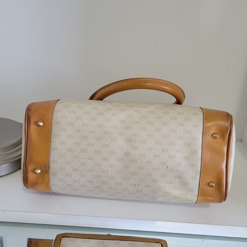 GUCCI Coated Canvas/Leather Matching BAG & Wallet SET🔥IVORY/Camel🤩VGUC/Vintage - Picture 10 of 16